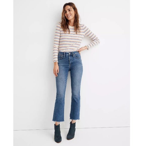 Blogger Favorite Madewell Cali Demi-Boot Jeans Fleetwood Wash Raw-Hem Cropped 28 - Picture 4 of 16